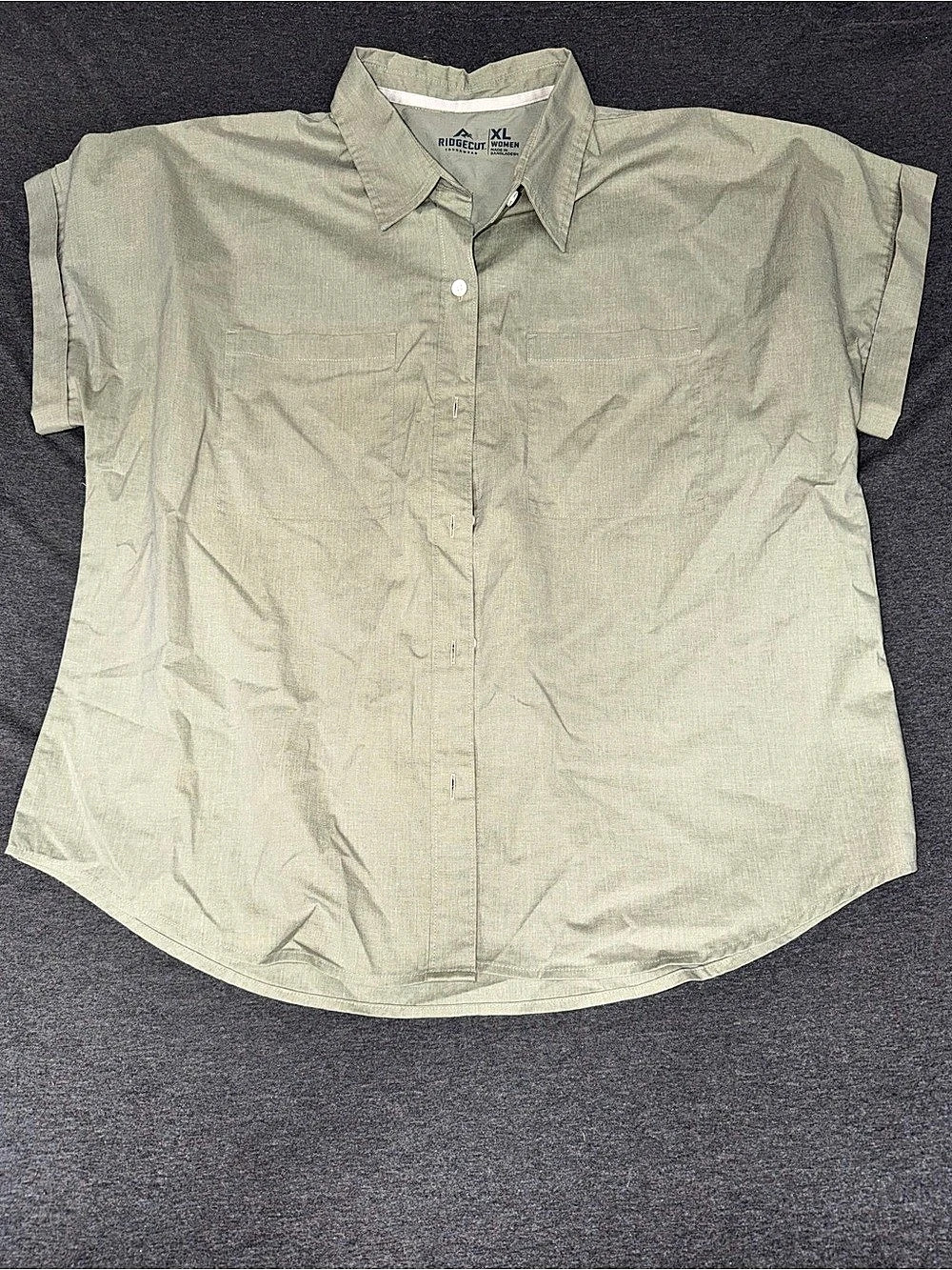 Ridgecut Women's Short Sleeve Button Down in Green XL